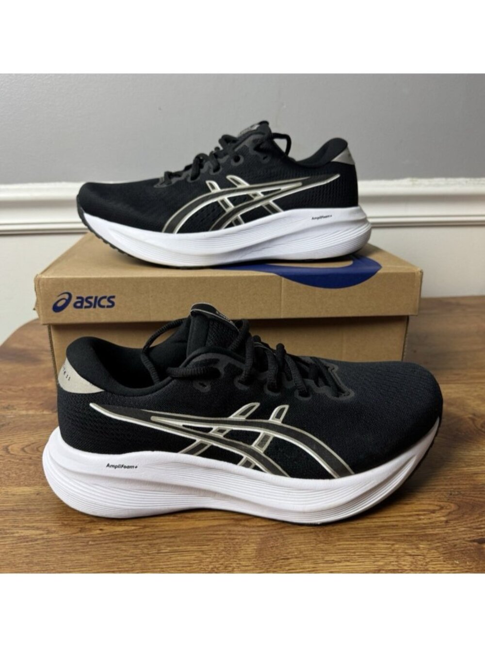 ASICS Gel-Excite 11 Men's Black Meteor Grey Running Shoes AMPLIFOAM Sz 9 X-Wide